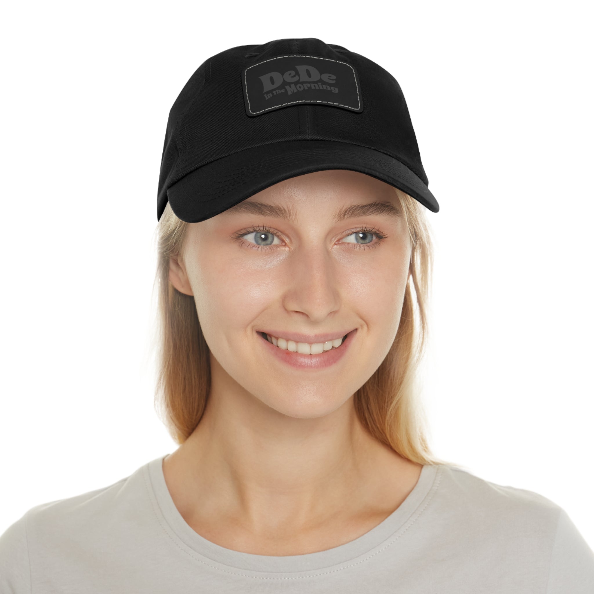Dad Hat — 'DeDe in the Morning' Black Leather Patch Baseball Cap